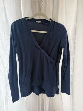 Women's Navy Wrap-Style Long Sleeve Top